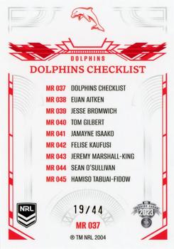 2023 NRL Traders Elite - Mojo Ruby #MR037 Dolphins Checklist Back